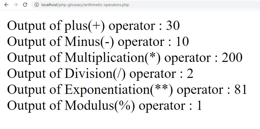 output of arithmetic operators example code