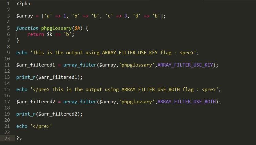 Example of array_filter()