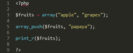 array_push (arrName, varName) function in php