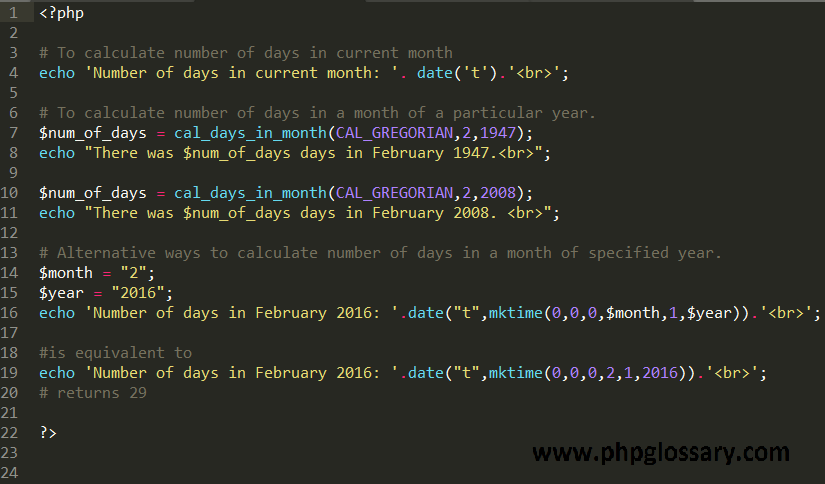 php number of days in current month