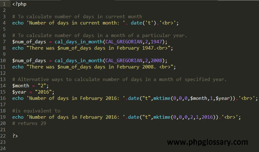 How to calculate number of days in a month of a specified year